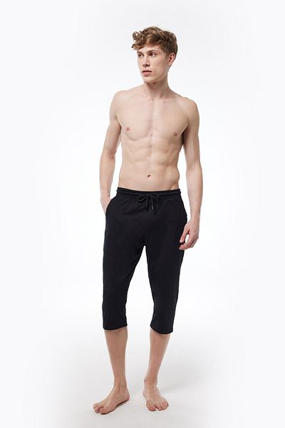 Malabadi Men's Black Waist Elastic Pocket Single Bottom Capri 6006