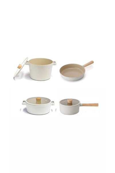 NEOFLAM Fika Cam Kapaklı Döküm 7 Parça Tencere Tava Seti