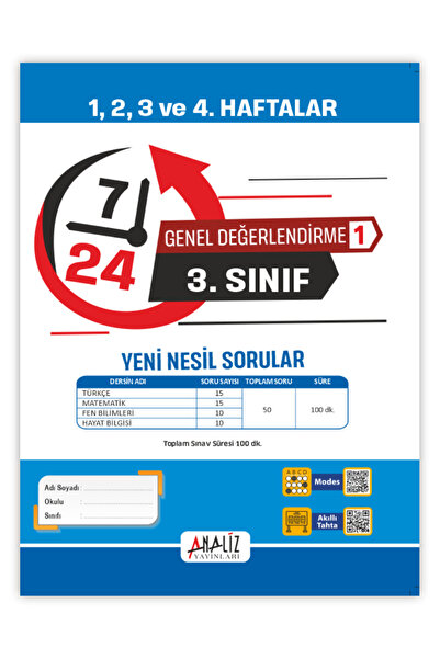 Analiz Yayınları 3.SINIF 7/24 HAFTALIK TEKRAR SINAVI 8'Lİ