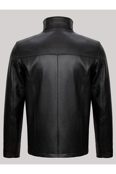 Derimont's Genuine Lambskin Black Men's Leather Coat Stand Collar Pocket Leather Jacket