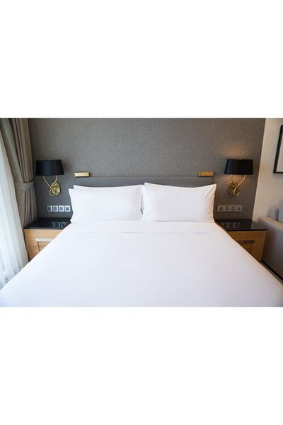 MEŞELİ TEKSTİL Double Hotel Bed Sheet 83 Wire Cotton Satin Plain White 240x280