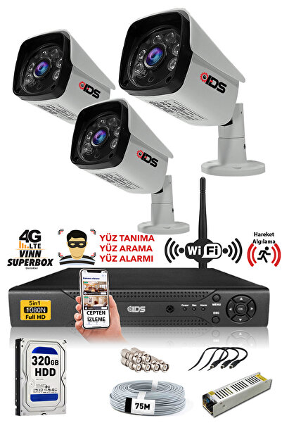IDS 3 Kameralı Set - 5mp Sony Lensli Fullhd Gece Görüşlü Güvenlik Kamerası Si...