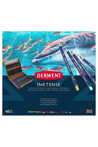 Derwent Inktense Ink Effect Aquarel Paint Pen 48 Pieces Wooden Box
