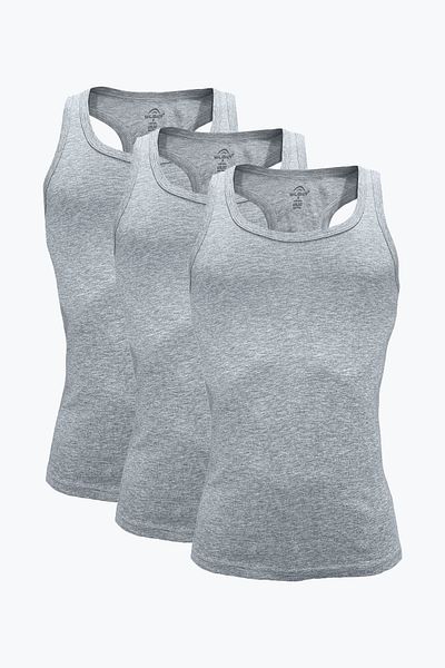 Malabadi Men's Gray 3-Pack 100% Cotton Rib Sports Undershirt 3M039-E