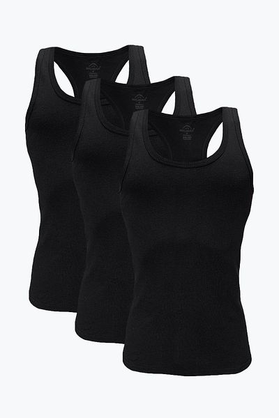 Malabadi Men's Black 3-Pack 100% Cotton Rib Sports Undershirt 3M039-E