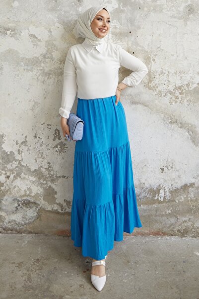 InStyle Sukně Nadia s elastickým pasem Seersucker - modrá