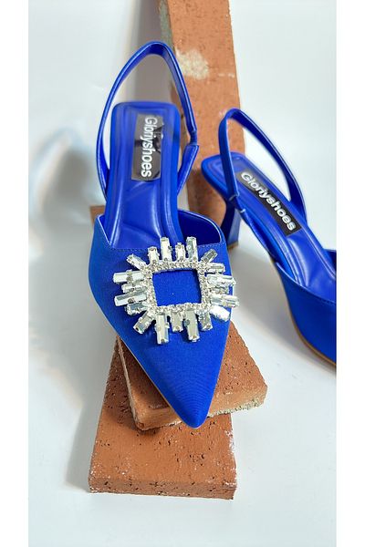 Gloriys Ayakkabı & Çanta Pantofi cu toc de 5 cm din satin albastru Saks 0480