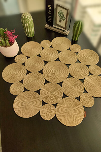 Homever Annular 80cm Yuvarlak Hasır Jüt Salon Mutfak Masa Örtüsü / Runner / Ranır