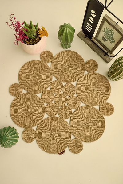 Homever Кръгла покривка за маса / пътека / ранър за хол/кухня, 80 см, кръгла, от ракита и юта
