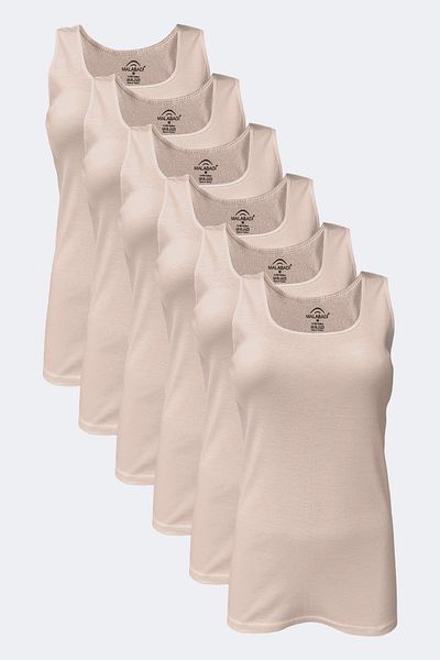 Malabadi Women's Skin Color 6 Pack 100% Cotton Rib Thick Straps Undershirt 106-E
