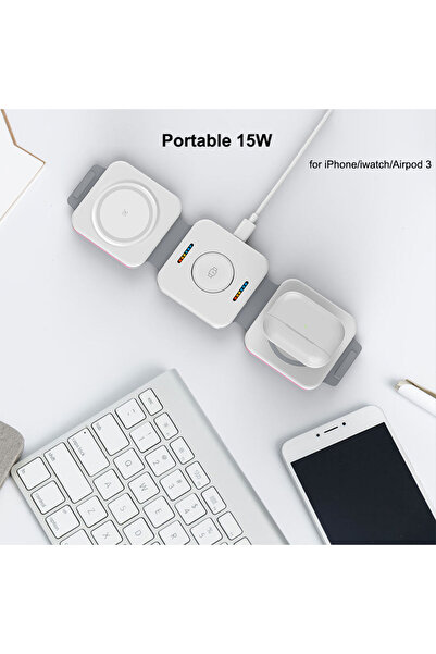 Fogy 3 In1 Manyetik Kablosuz Pedi Iphone Samsung Huawei Kulaklık Için Standı Iwatch Hızlı Şarj Dock