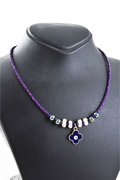 EUROMODA Flower Beaded Evil Eye Design Necklace