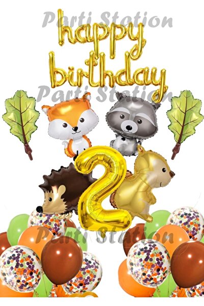 Parti Station مجموعة بالونات عيد ميلاد لحيوانات الغابة بعمر عامين من مجموعة ب...
