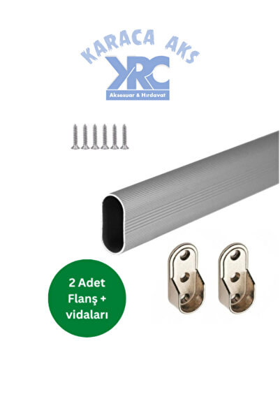 krc Oval Alüminyum 64 Cm Dolap Içi Oval Askı Borusu - 2 Adet Flanş - Montaj V...