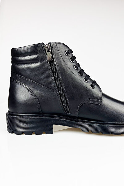 LUSIVE Hakiki Deri Siyah Soğuk Geçirmez, Kaymaz Kauçuk Taban, Fermuarlı Erkek Kışlık Bot