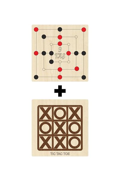 Ahtek Wooden Tic-tac-toe + 9 Stone Mind, Intelligence, Strategy and Skill Games Set
