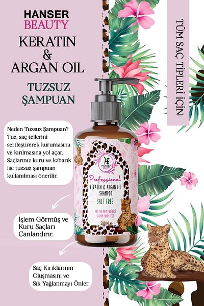 Hanser 500 ML Salt-Free Beauty Keratin and Argan Oil Shampoo