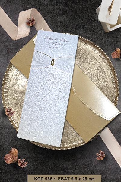 Cem Davetiye Düğün Nişan Nikah Kına Davetiyesi 937 (100 ADET) Baskı Dahil