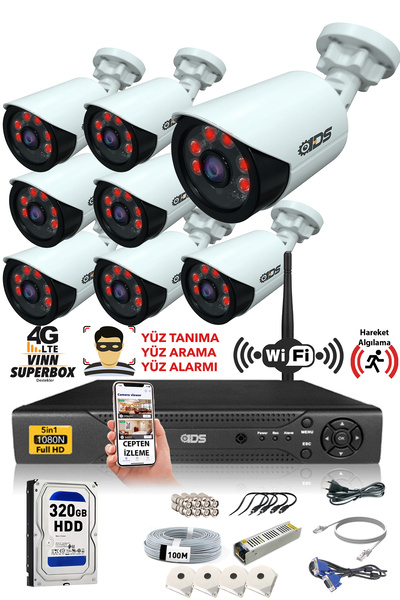 IDS 8 Kameralı Set - 5mp Lensli Fullhd Gece Görüşlü Güvenlik Kamerası Sistemi - 2020-set8-320gb