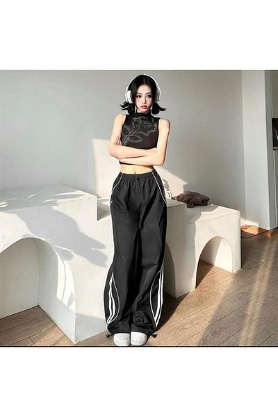 DENİKK Trend Parachute Fabric Soft Textured Black Color Pocket Trousers