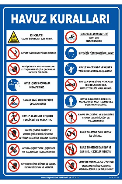 vizyon trafik HAVUZ KURALLARI 70x100 cm Dekota 3 mm