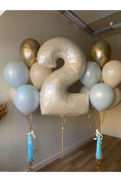 MERİ PARTİ 2 YAŞ DOĞUM GÜNÜ BALON YAŞ GÜNÜ YAŞ BALONU KREM RENK 2 YAŞ FOLYO B...