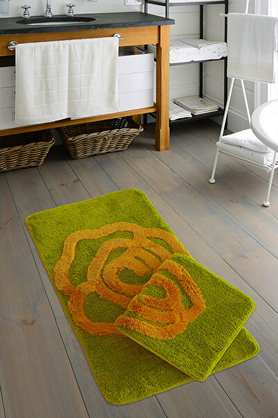 ALANUR Set de 2 toalete pentru baie cu talpă din piele acrilică, verde auriu roz