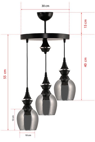 DEDE TRIPLE PERA PENDANT LIGHT CHANDELIER WITH SMOKED GLASS