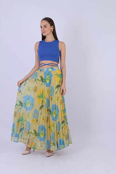 sehatex Elastic Waist Lined Pleated Chiffon Skirt Qys