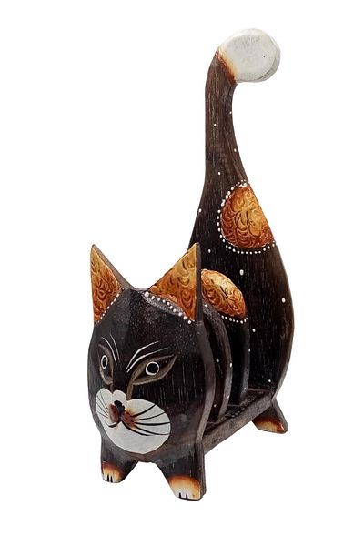 Dünyadan Hediyeler Wooden Cat Card Holder Napkin Holder Bookshelf