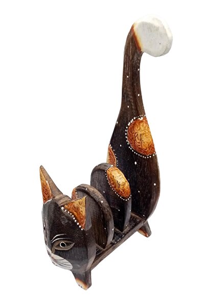 Dünyadan Hediyeler Wooden Cat Card Holder Napkin Holder Bookshelf