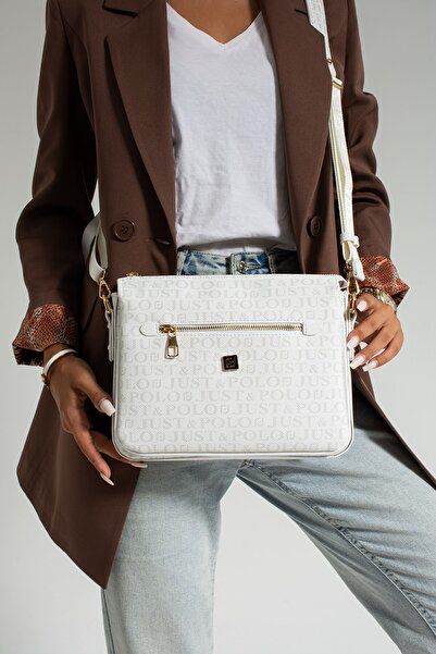 Just Polo Women's White Three-Compartment 3-Compartment Crossbody and Shoulde...