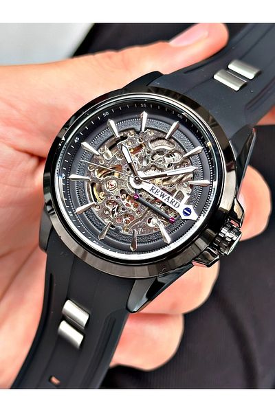 Reward Black Color Luxury Steel Case Original Business Silicone Wristwatch + BRACELET