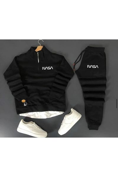 NewCabin Unisex Nasa Φούτερ με μισό φερμουάρ Σετ Φούτερ-Φούτερ Σετ 2 τεμαχίων