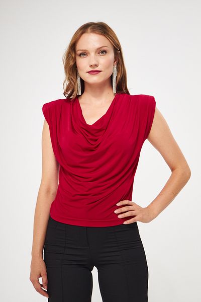vuvutasarım Women's Flexible Sandy Fabric Shoulders Padded Collar Red Blouse 1009