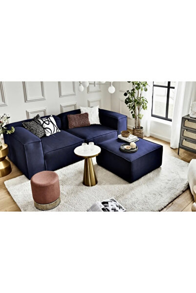 ERİZA Relax Soft 3 Modül (koyu Mavi) Keten 560 (2 Köşe, 1 Puf)