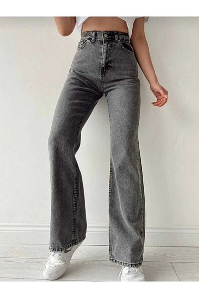 geenz manifacture Santaclara Anii 90 Spălarea zăpezii Lycra gri zăpadă Talie super înaltă Picior lat Blugi largi Pantaloni Palazzo
