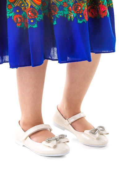 Kiko Kids Bow Tie Stone Velcro Girls Ballerina Shoes 254 Skin