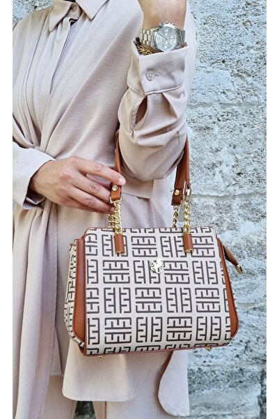 Miami Polo KADIN KUM TABA 4 BÖLMELİ MONOGRAM BASKILI EL VE OMUZ ÇANTASI