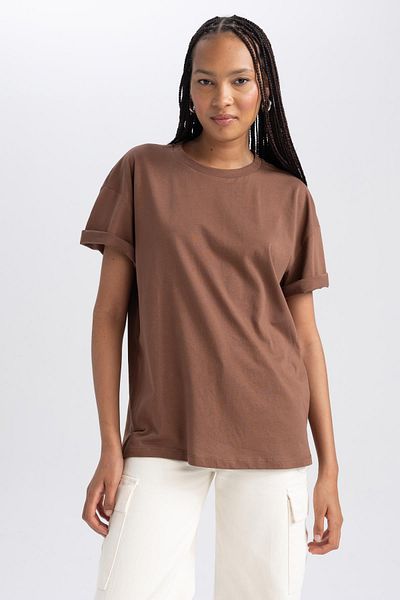 DeFacto Oversize tričko Crew Neck s krátkým rukávem