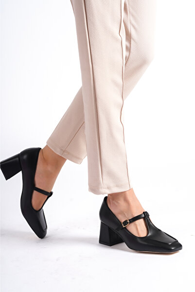 Moda Değirmeni Black Skin Women's Classic Heeled Shoes BG1162-119-0007