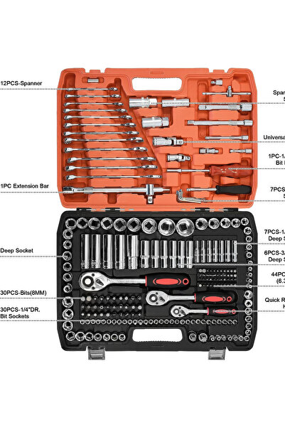 STAXX POWER Germany Cr-v Max 1/4 Cırcırlı 216 Parça Lokma Anahtar Takımı Oto Tamirci Full Tam Set