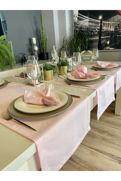 Decamor home Runner cu textura de in, roz caramel cu sclipici