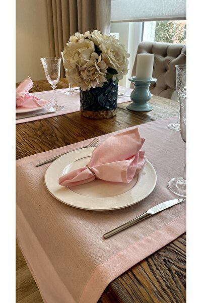 Decamor home Keten Dokulu Simli Şeker Pembe Runner