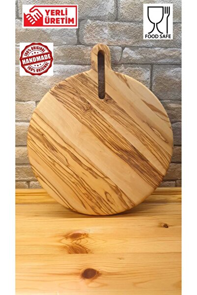 F&S WoodArt Zeytin Ağacı Doğal Ahşap Pizza Peynir Sunum Et Steak Saplı Kesme ...