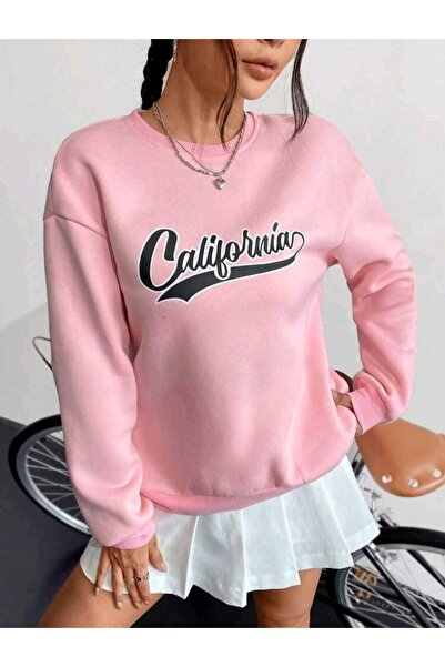 FAVORİST California Štampano Candy Pink okrugla kragna Sweatshirt Specijalna ...