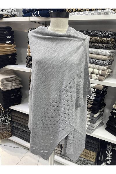 nazipek Cotton Acrylic Knitted Patterned High Quality Light Gray Shawl 180x80cm 240gr Large Size
