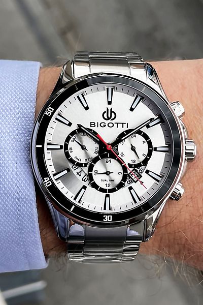 Bigotti Full Steel Men's Wristwatch 5 ATM Water Resistant Silver Color + Bracelet BMER2004C3