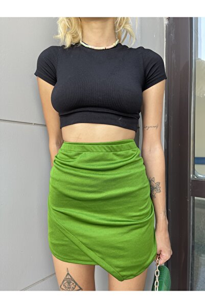 Maison La Femme Fustă mini verde cu tăietură asimetrică