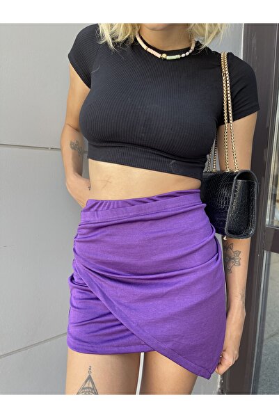 Maison La Femme Fustă mini cu tăietură asimetrică violet